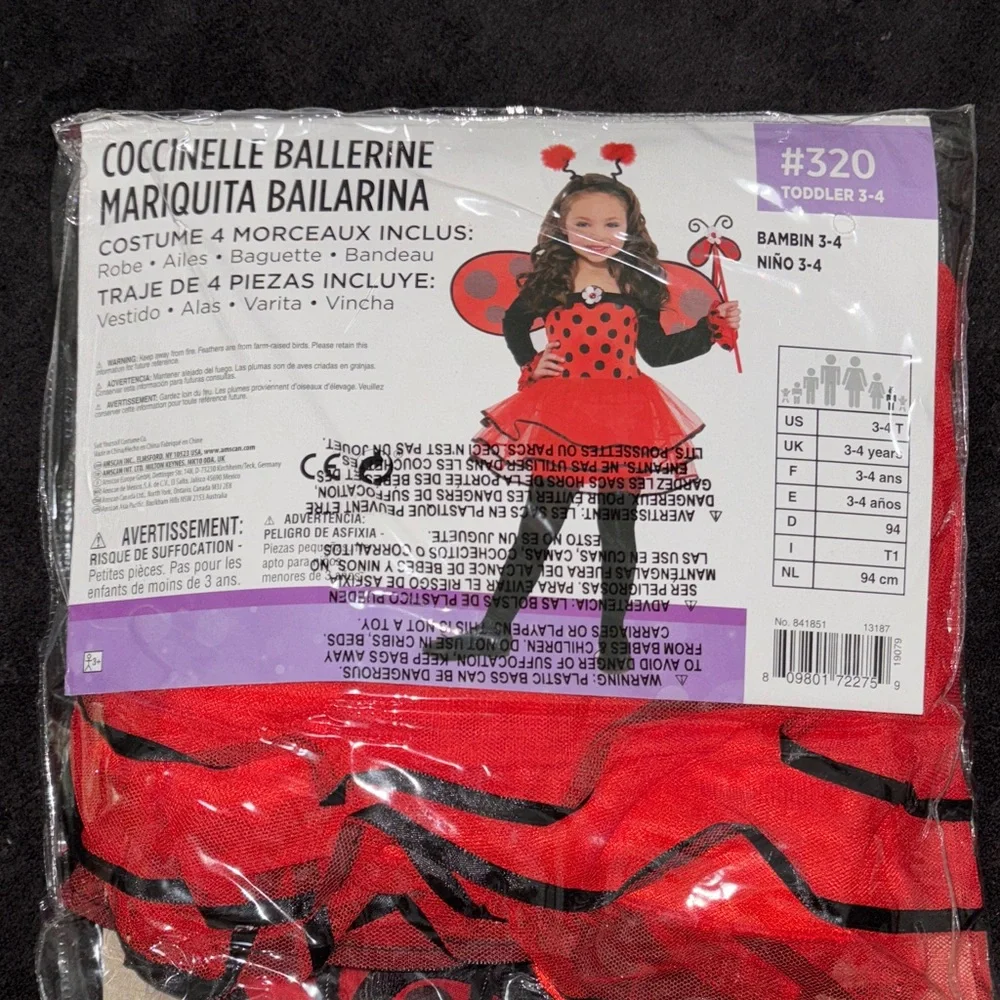 Ballerina Bug Toddler Costume - Red and Black - Picture 2 of 7